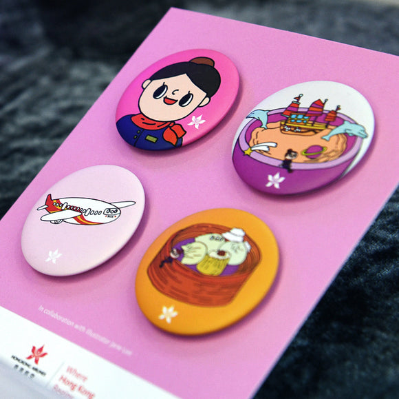 Illustrator Jane Lee x Hong Kong Airlines Button Pin Set